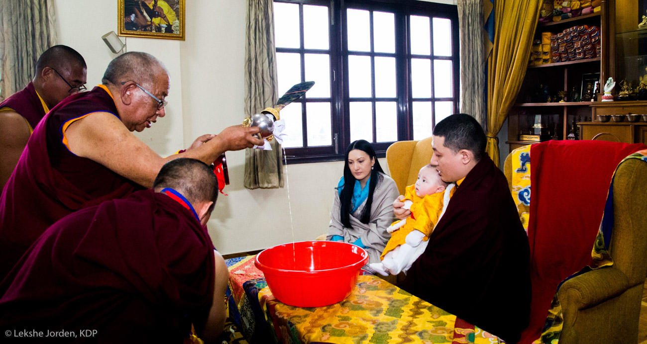 LJ-190102-01-006 In the private shrine on top of KIBI, Lama Sherab Gyaltsen Rinpoche performed a ritual bath (Krus – thrü) ceremony for Karmapa’s son Thugsey