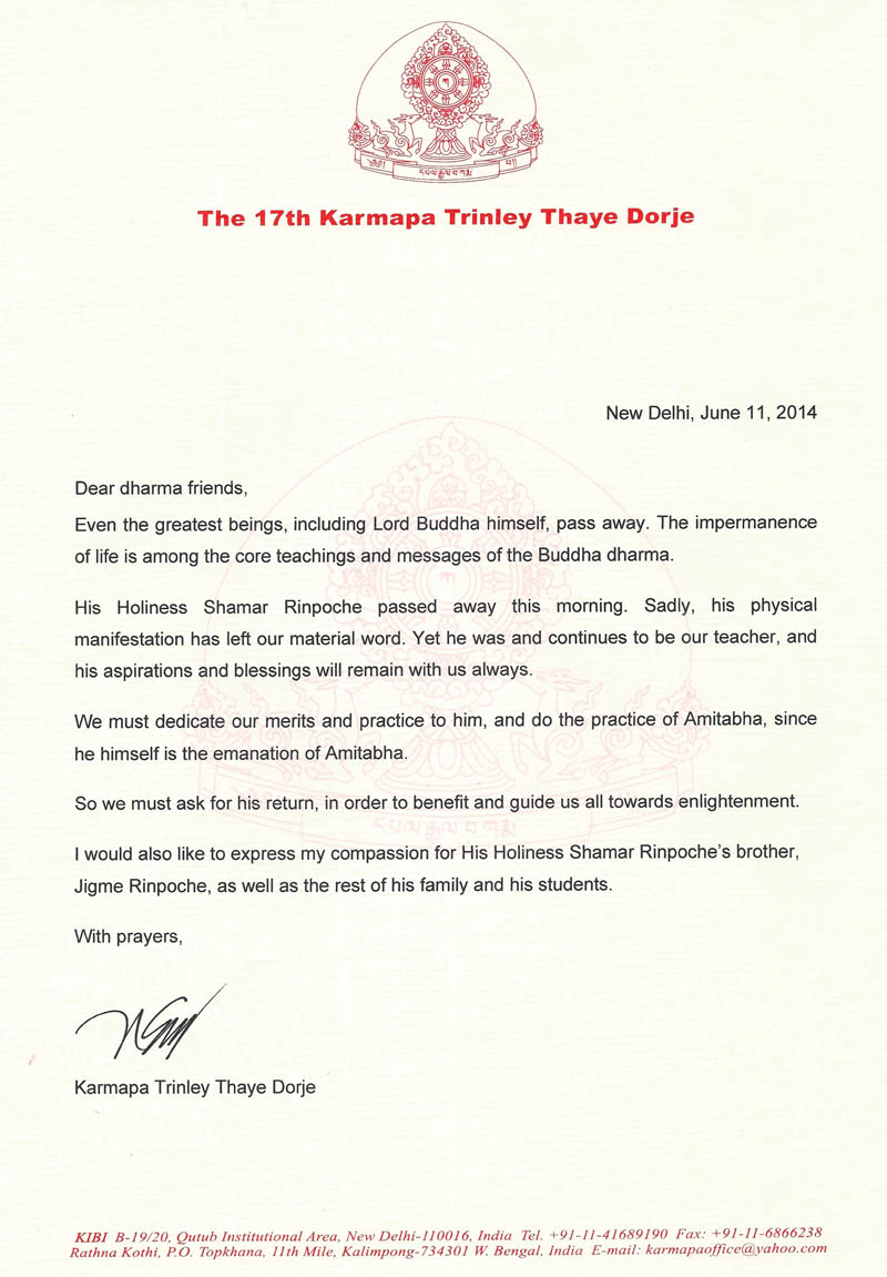 HH's message on the passing of Shamarpa June 11 2014 1_1.jpeg