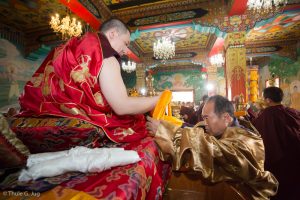Gyalwa Karmapa in Bodh Gaya, Dec. 6 to 23, 2017. Mandala offerin