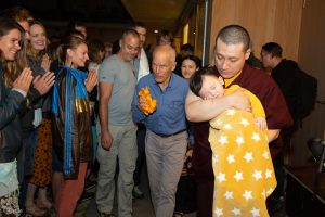 Thaye Dorje, His Holiness the 17th Gyalwa Karmapa, Sangyumla and their son Thugsey arrive at The Europe Center in Germany